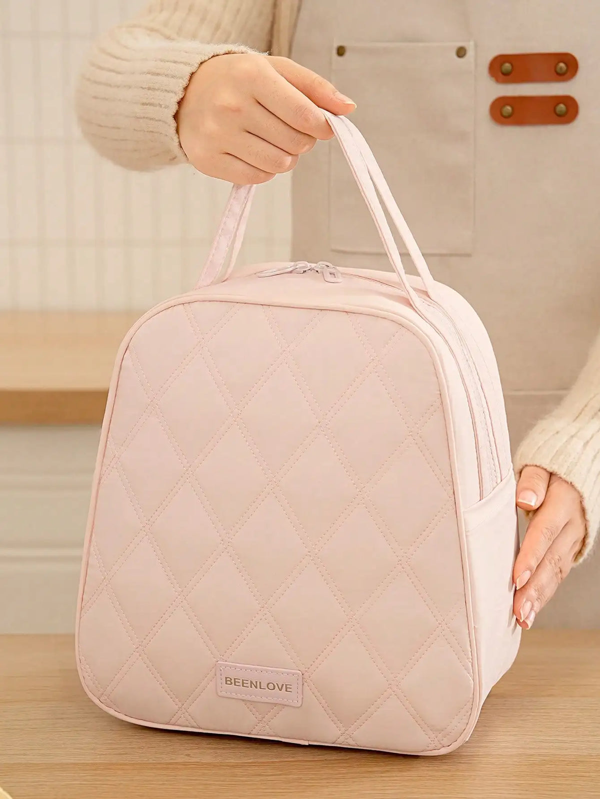 1pc Large Capacity Quilted Insulated Lunch Bag. Waterproof Leak-Proof Lunch Box Storage Bag, .