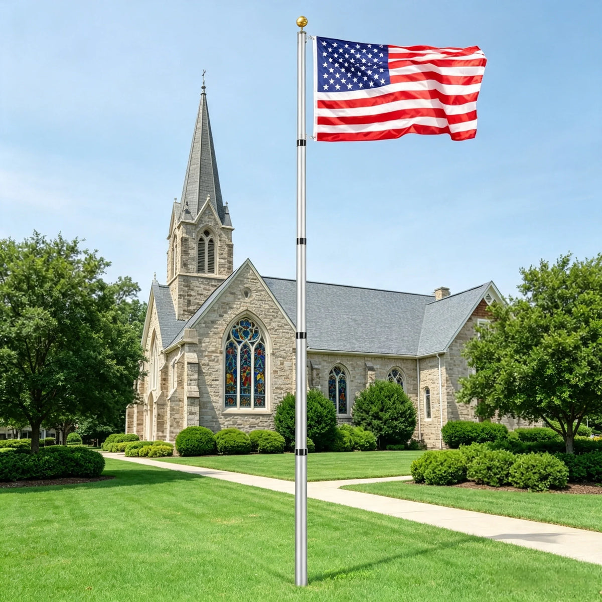 20FT Heavy Duty Telescoping Flagpole Kit,  3x5 American Flag for Outside