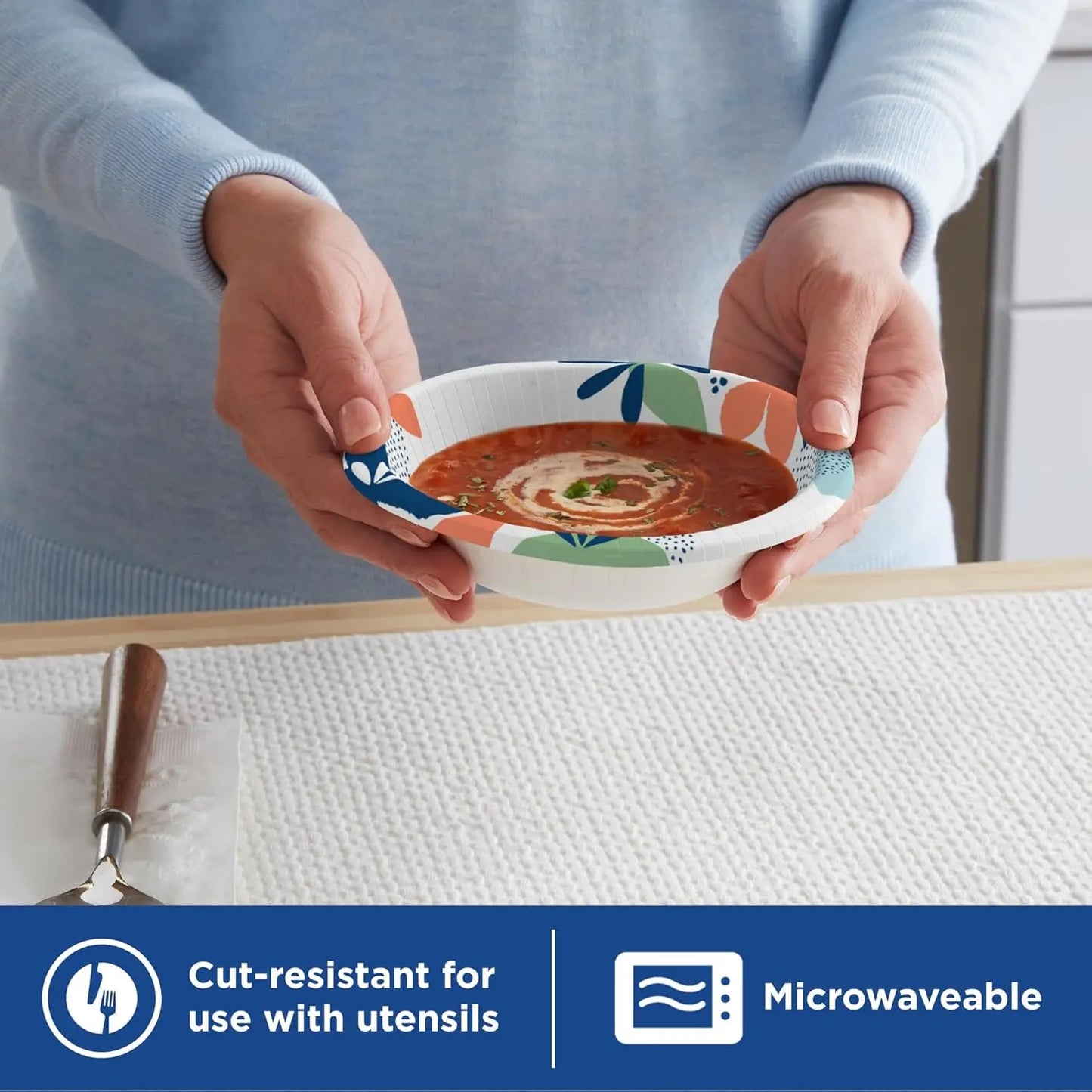 Small Paper Bowls, 10 Oz, 72 Count, Microwave-Safe, Soak-Proof,