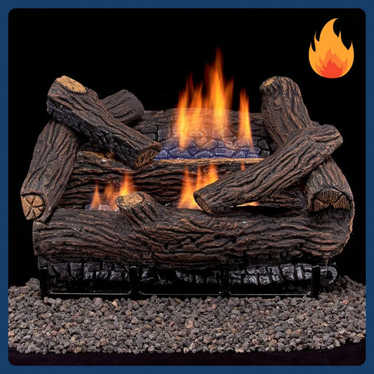 Ventless Natural Gas Log Set - 18 in. Stacked Oak, 30,000 BTU, Remote Control - .