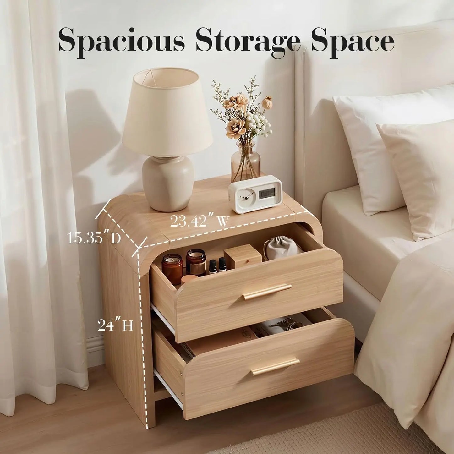 Night Stand Set of 2 [Unique Curved Profile]2-Drawer Nightstand 24" H