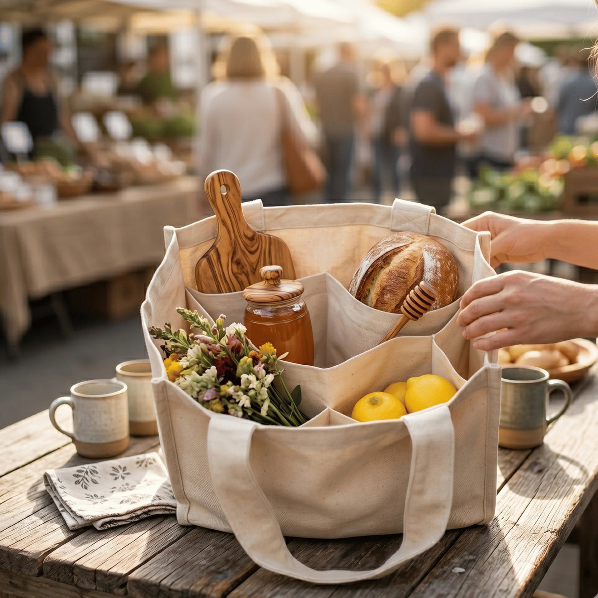Reusable Organic Cotton Mesh Grocery Bag, with 6 Internal Sleeves, Eco-Friendly Washable, .