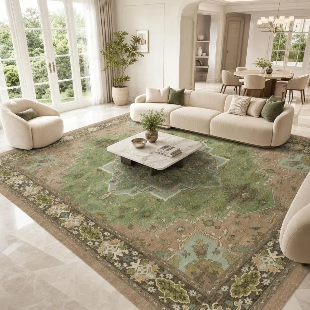 8x10 Vintage Washable Area Rug. Low-Pile Non-Slip Carpet for.