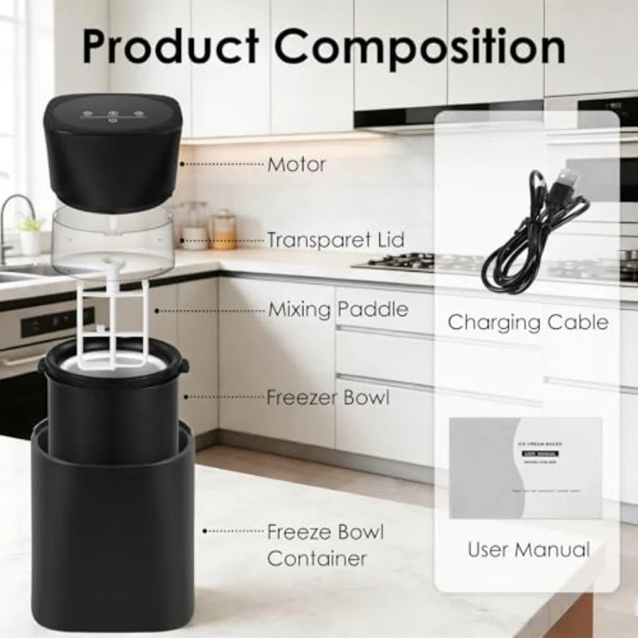 Ice Cream Maker Machine, Premium Electric Ice Cream Mini Maker Machine for Gelato, Sorbet and Frozen Yogurt