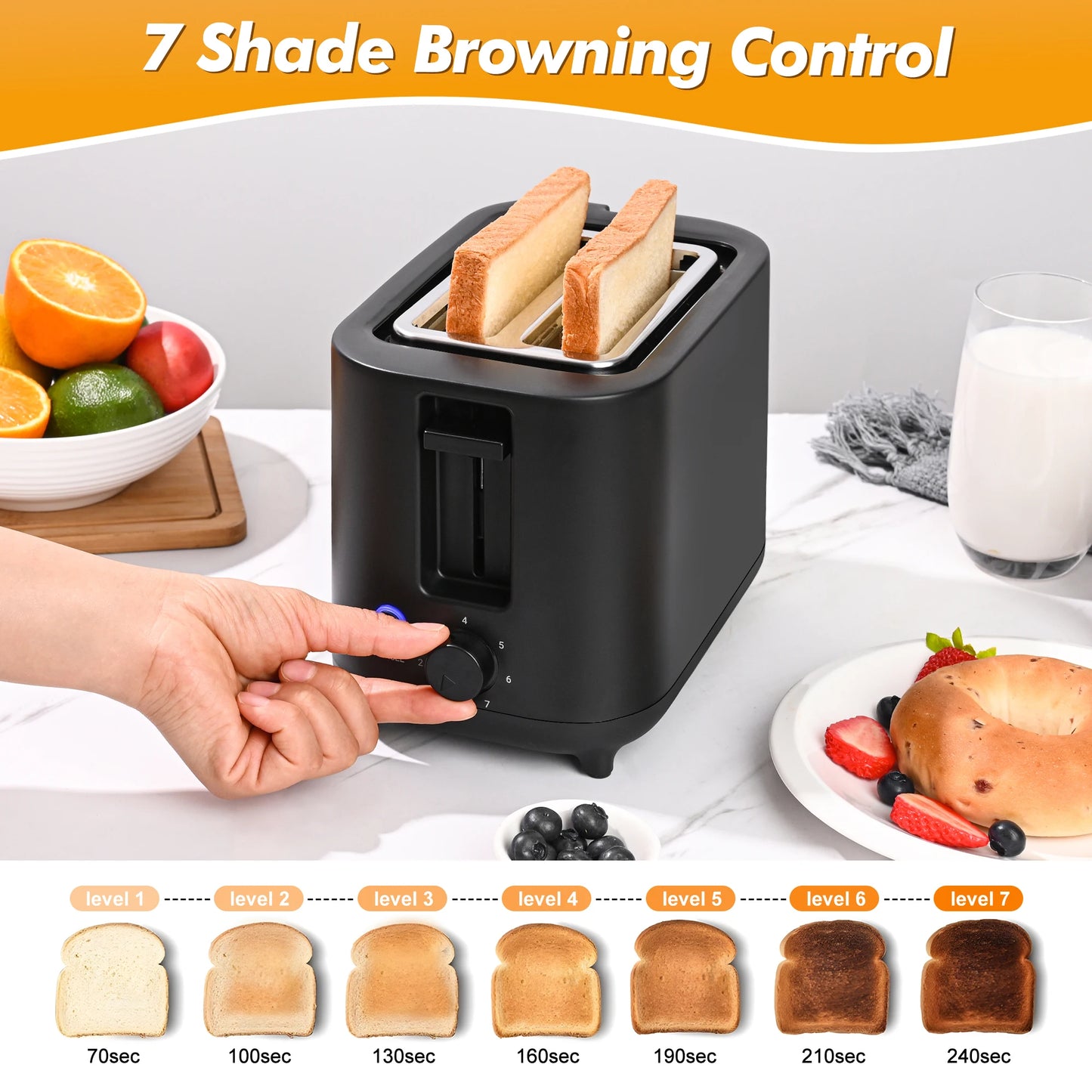 TomaChef  compact electric toaster 700W, with 7 heating Settings and a detachable breadcrumb tray.