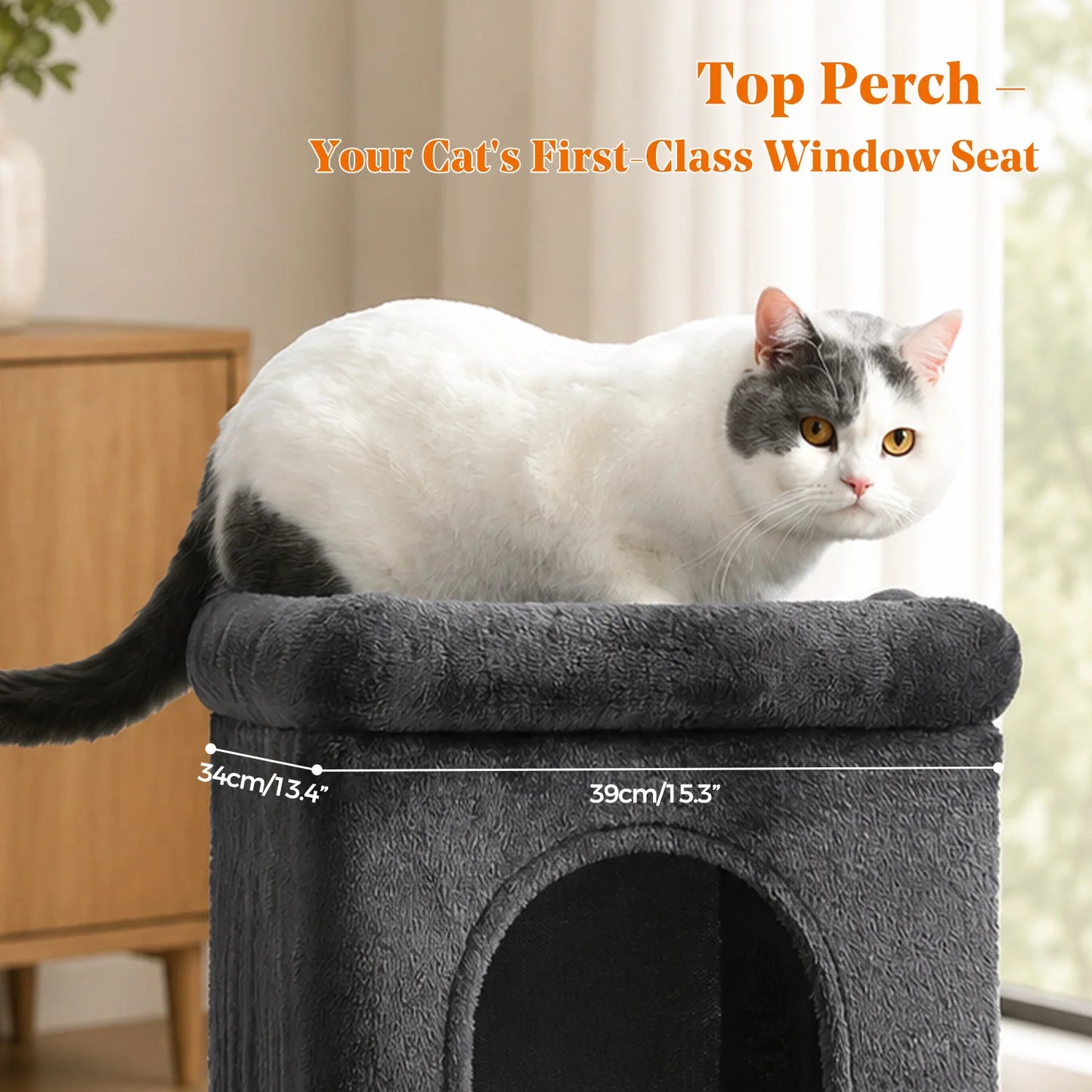 30-Inch Cat Tree with 2 Cozy Condos Sisal Scratching Post Soft Top Perch Hanging Pompom .
