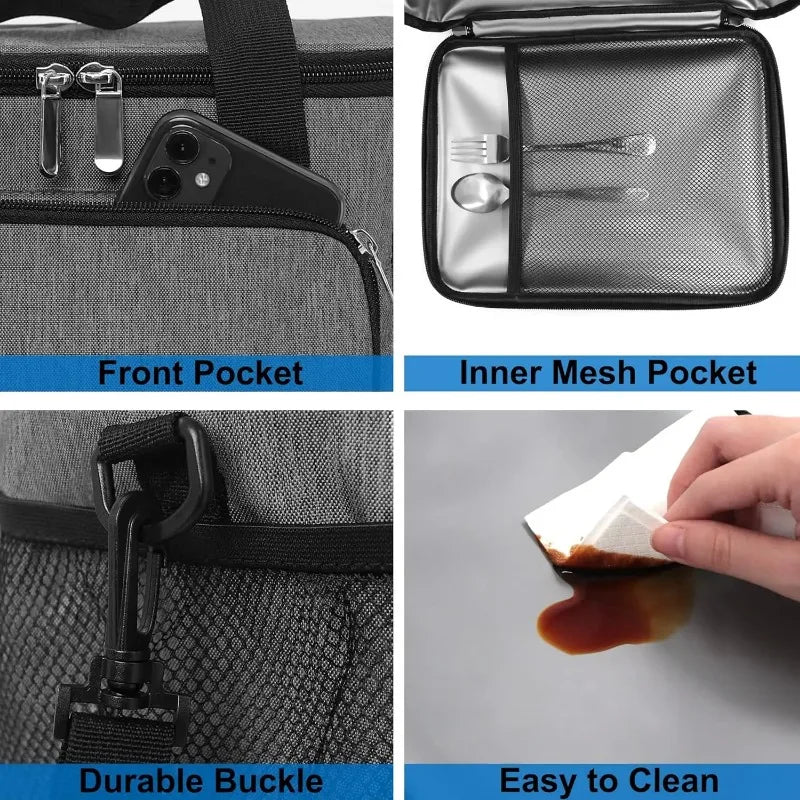 Insulated Lunch Bag, Large‑Capacity Leak‑Proof Cooler Tote Bag with Shoulder Strap, Multi‑Pocket Thermal Food Carrier. Portable Aluminium Foil Insulation .