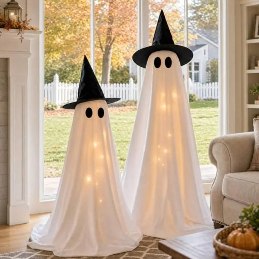 Halloween Decorations Indoor - 2 Pack Light Up Ghosts Easy to Assemble Adjustable Height Spooky .