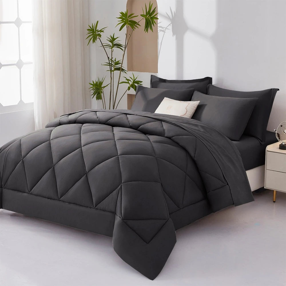 5/7pcs  Comforter Sets Queen-Breathable Comforter-Ultra-Soft Fluffy Fiber Filling, Warmth For All Seasons-Bed In A Bag .