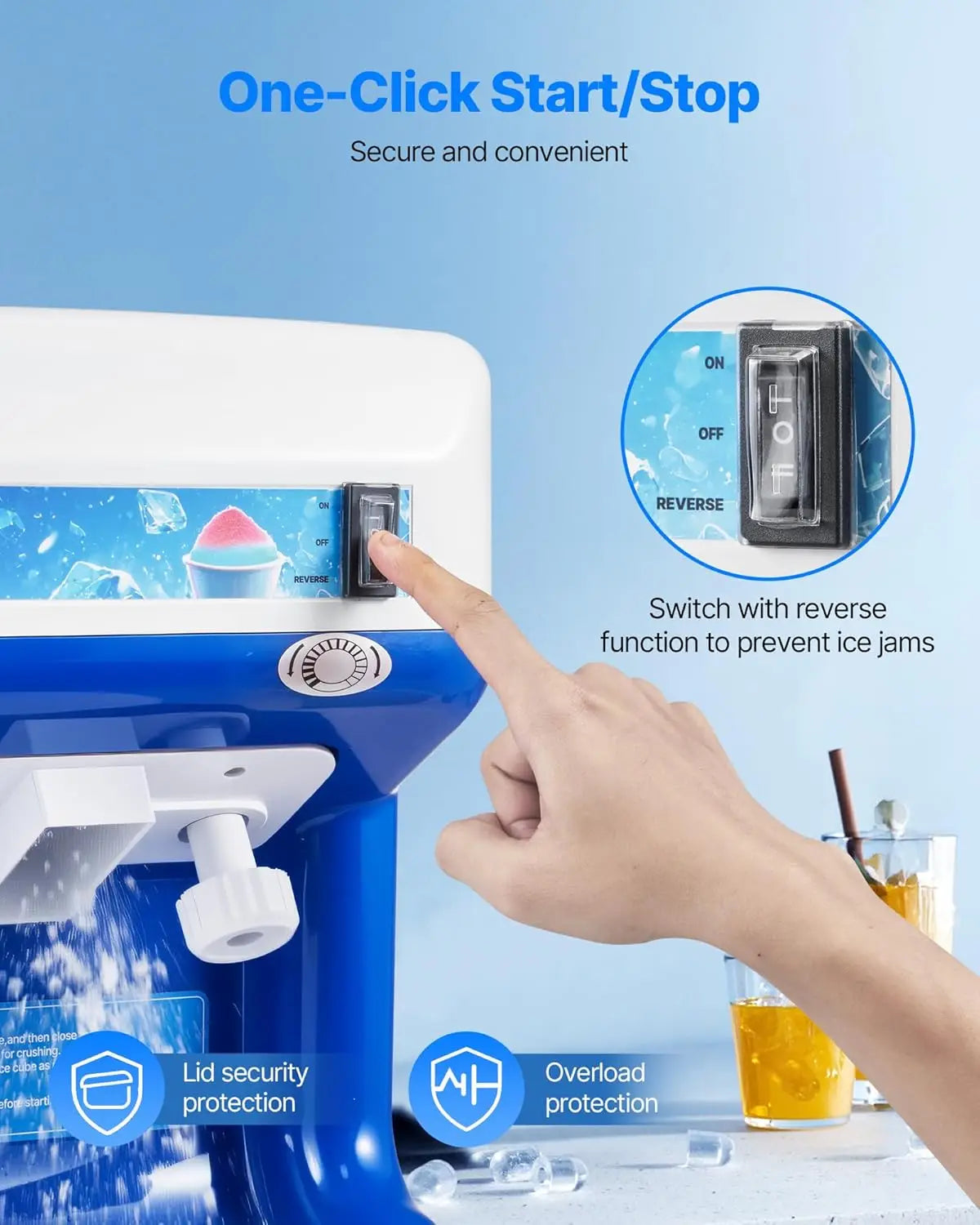 Commercial Ice Shaver, Tabletop Shaved Ice Machinee (Blue)