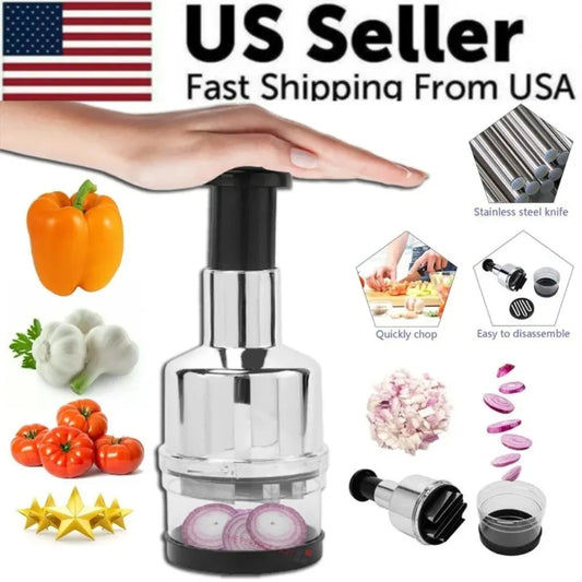 Hot Kitchen Magic Onion Chopper Vegetable and Fruit Salad Onion and Garlic . Handheld Chopper .