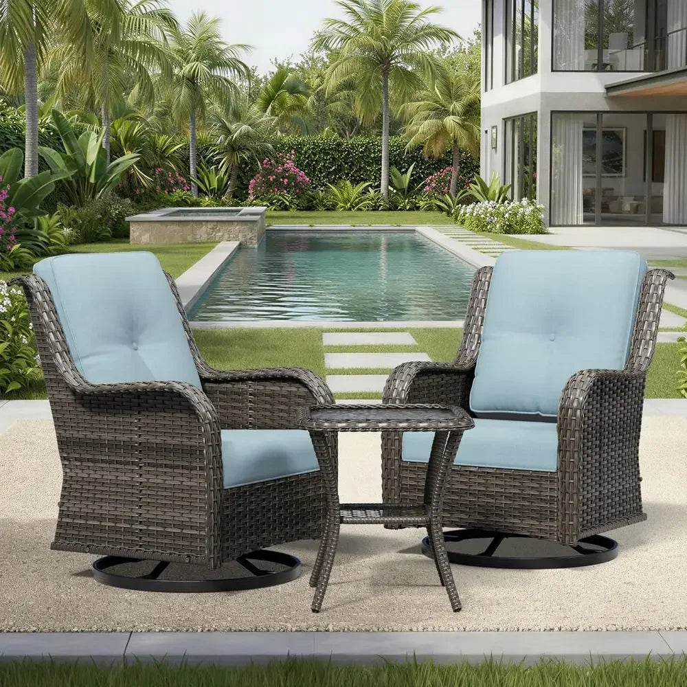 3-Piece Wicker Outdoor Swivel Rocker Set with High Back, Deep Seating, Wide Armrests, .