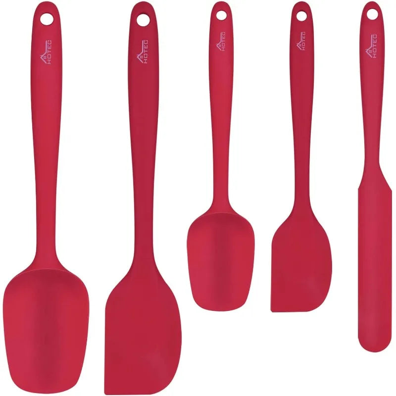 BPA Free Silicone Rubber Spatula Set, Red, Set of 5