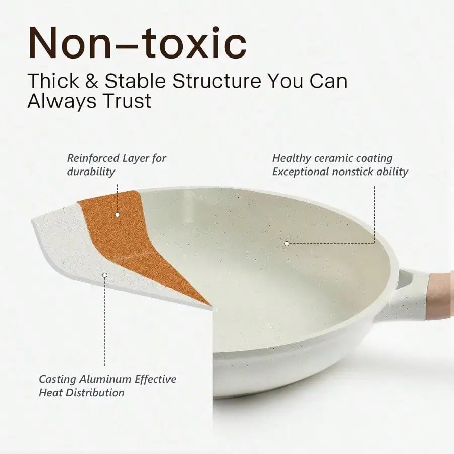 Pots And Pans Set Non Stick 22 Pcs Ceramic Cookware Sets Nonstick . With Lid Cream White Granite Induction Compatible .