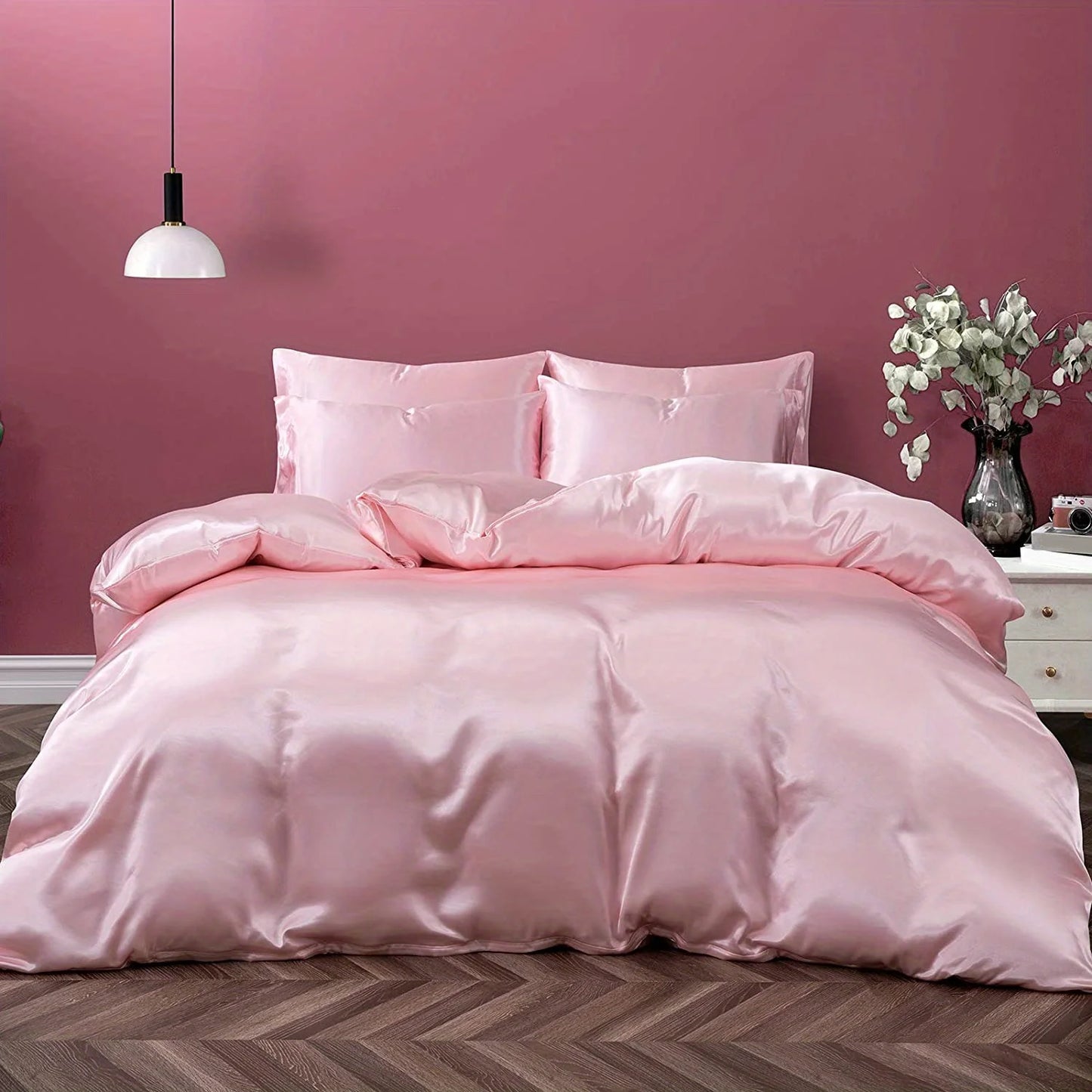 Satin Solid Color Ultra-Soft 3-Piece Duvet Cover Set, . Color Bedding Set with Pillowcases, .