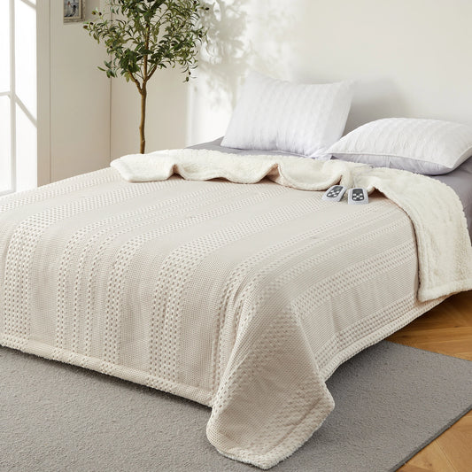 84*90 in Heated Throw Blanket Waffle Sherpa Electric Heating Blanket for Cozy Warmth 50x60 in Gray Queen/King Size