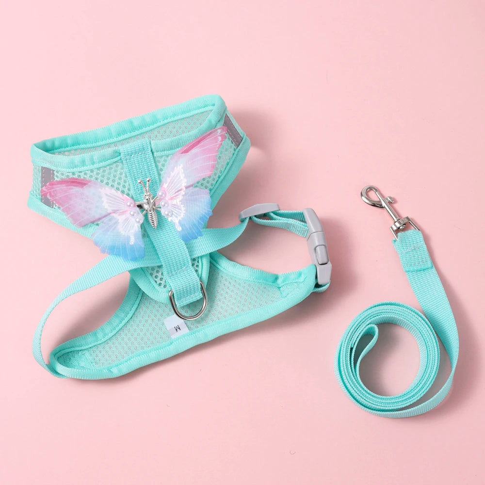 New Breathable Cute Cat Harness Set Butterfly Small Dog Harness.