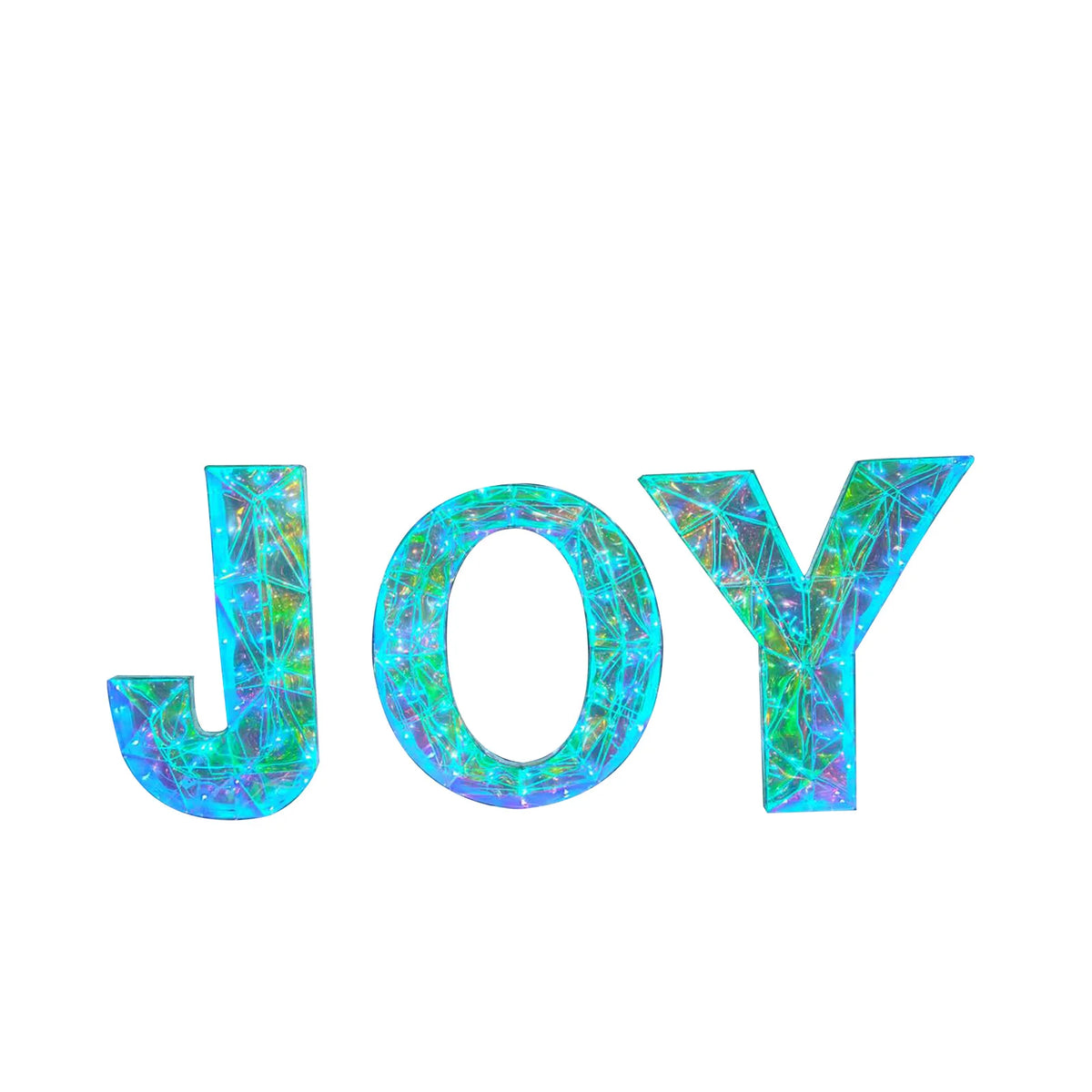 3 Pieces Outdoor Xmas Decor Letters JOY LED Lighted Prism . Metal PVC Lighted.