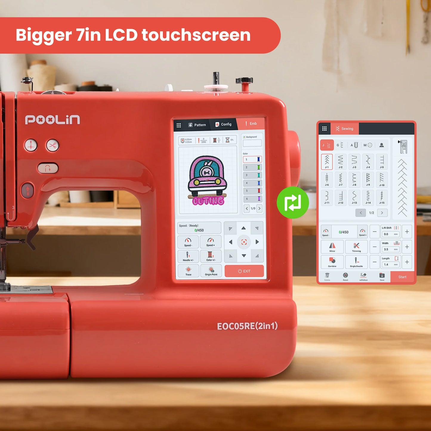 2in1 Embroidery Sewing Machine, Computerized Home Machine for Beginners with Starter Kit