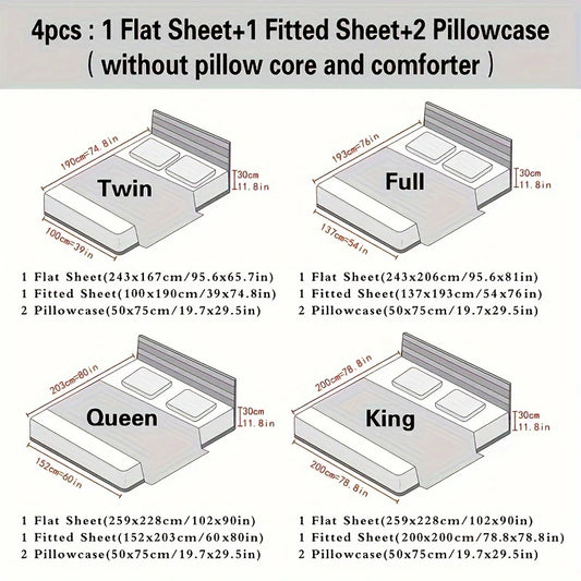 Dolin Plum Blossom Print Bedding Set (1 Fitted Sheet, 1 Flat Sheet, 2 Pillowcases) Ultra-Soft Breathable Fabric.