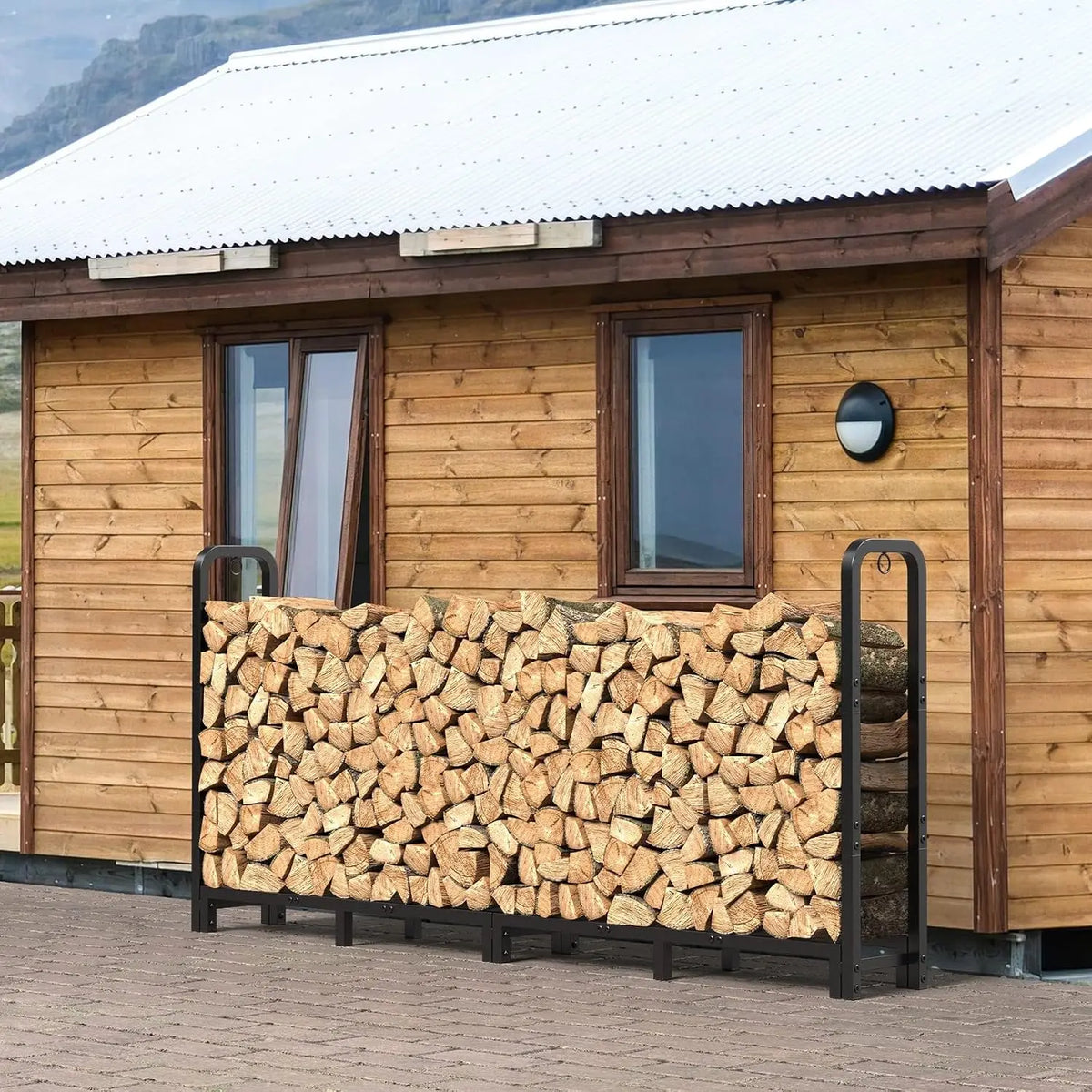 8ft Firewood Rack Outdoor Indoor, Upgraded Heavy Duty Adjustable Fire Wood Rack Holds Up to 4500lbs, .
