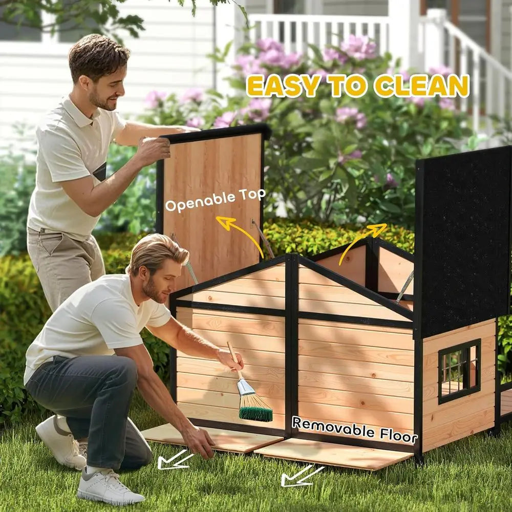 Elevated Wooden Outdoor Dog Kennel with Porch, Removable Bottom,.