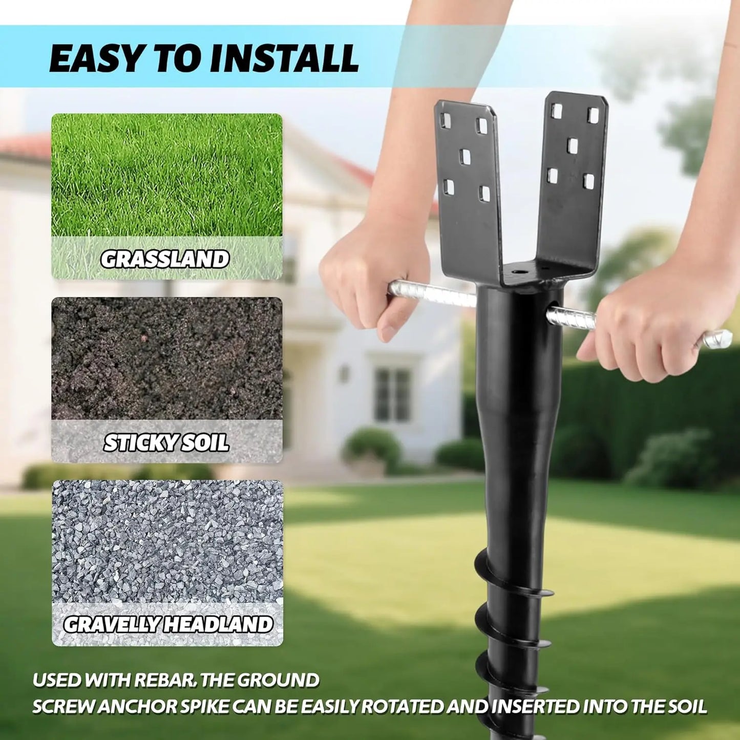 1/2/4 Pack No Dig Ground Screw Anchor - Black U Shaped Post Stake .