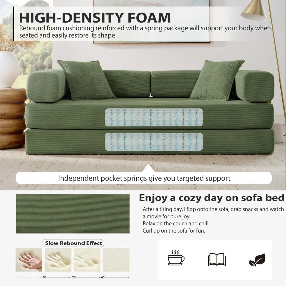 Oversized 78 Inch Corduroy Sofa Bed, Convertible Sleeper Couch.