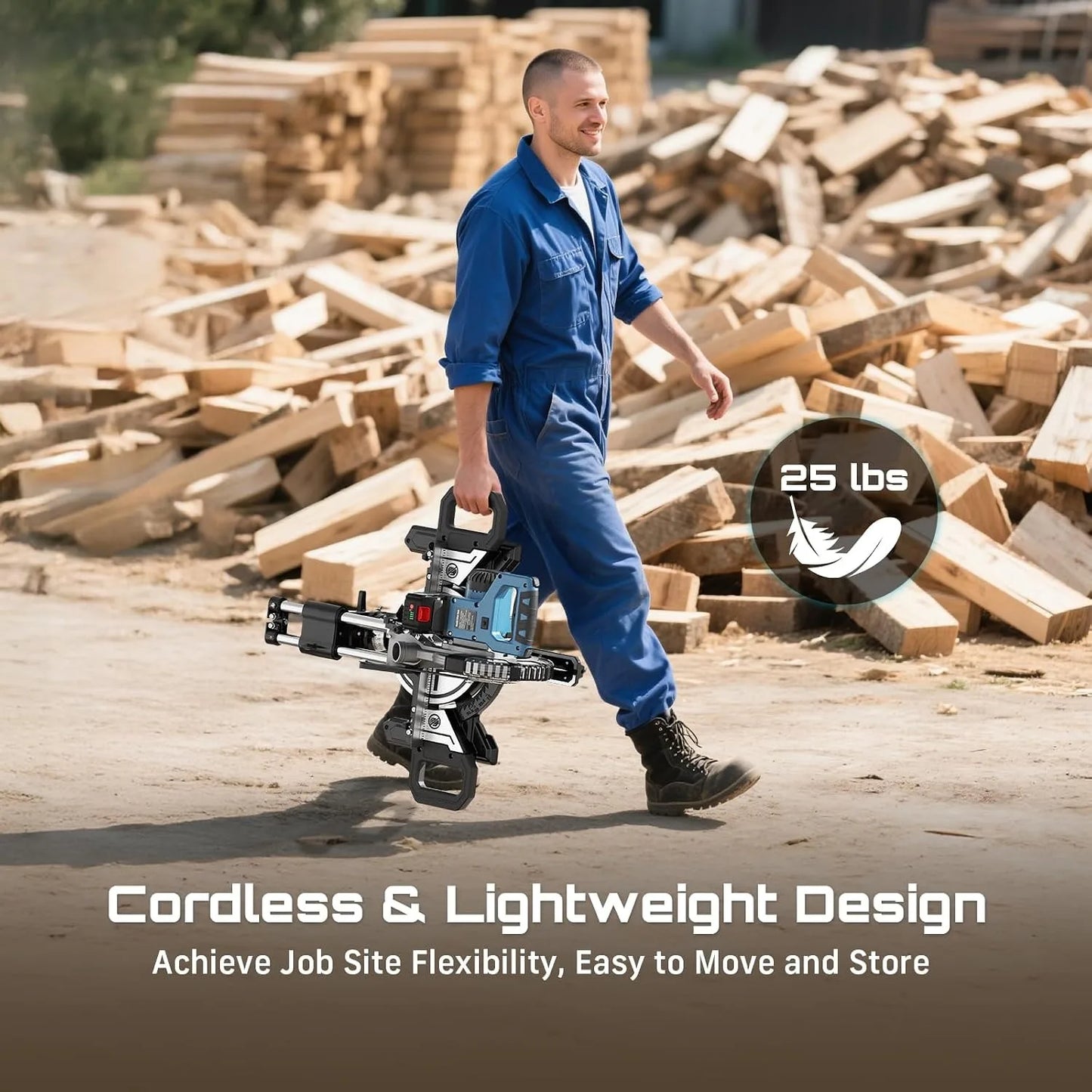 8-Inch Sliding Compound Miter Saw Cordless Power Miter Saw with Laser Guide 2 pcs 5000 . Batteries Single Bevel 45° 24T TCT Blade Max Cut 2.5×12-inch .