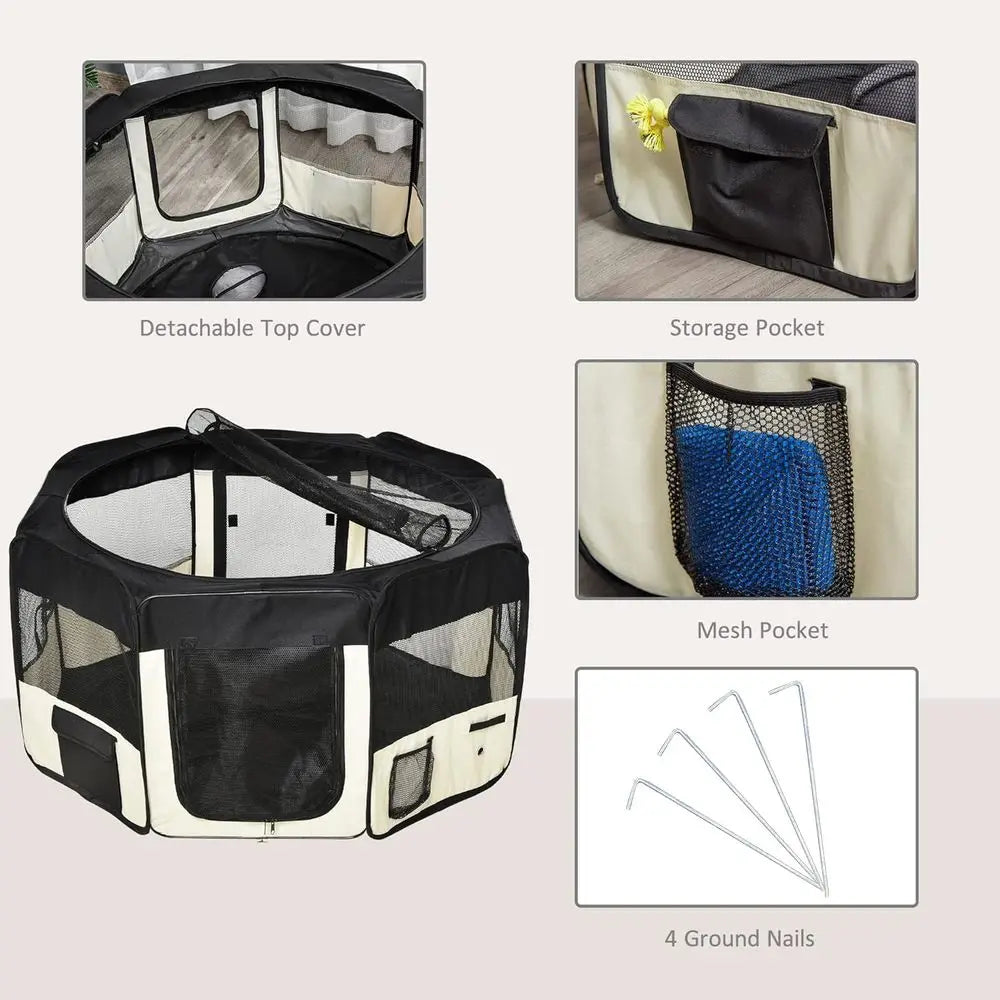 47.25 inch Sot Pet Playpen, folding Puppy Kennel, Dog Tent, Cat Exercise Crate, w/Bag, Beige