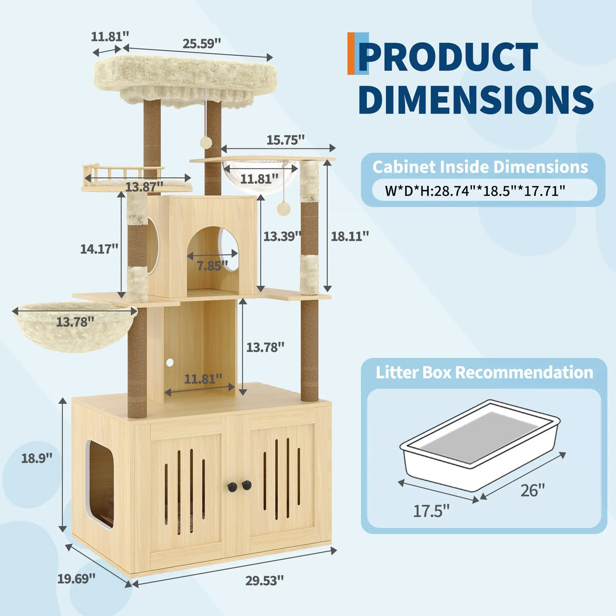 Multi-Level Cat Tree with Hidden Litter Box Enclosure Sisal Scratching Posts Condo & Hammock . Modern Litter Box Furniture