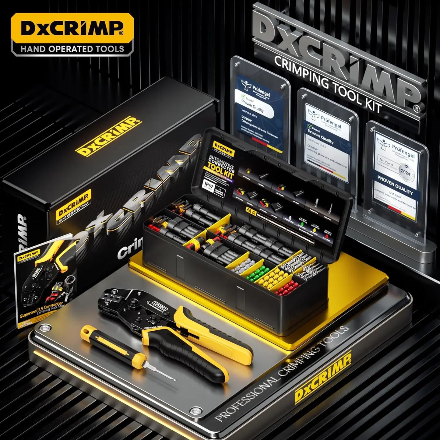 Waterproof Automotive Electrical Connectors Crimping Tool Kit, 1/2/3/4 Pin Plugs, Ratchet Crimper for 24-14 AWG, Removal Tools