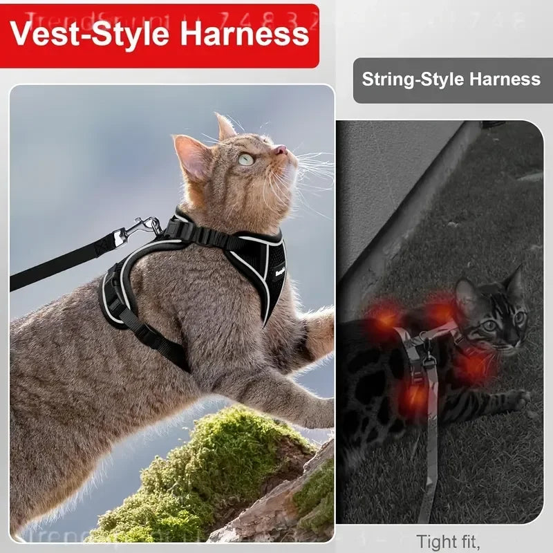 Cat Harness And Leash Set Anti‑Escape Soft Adjustable Breathable Vest‑Style Harness Easy Wear Comfort Safety Kit For Kitten .
