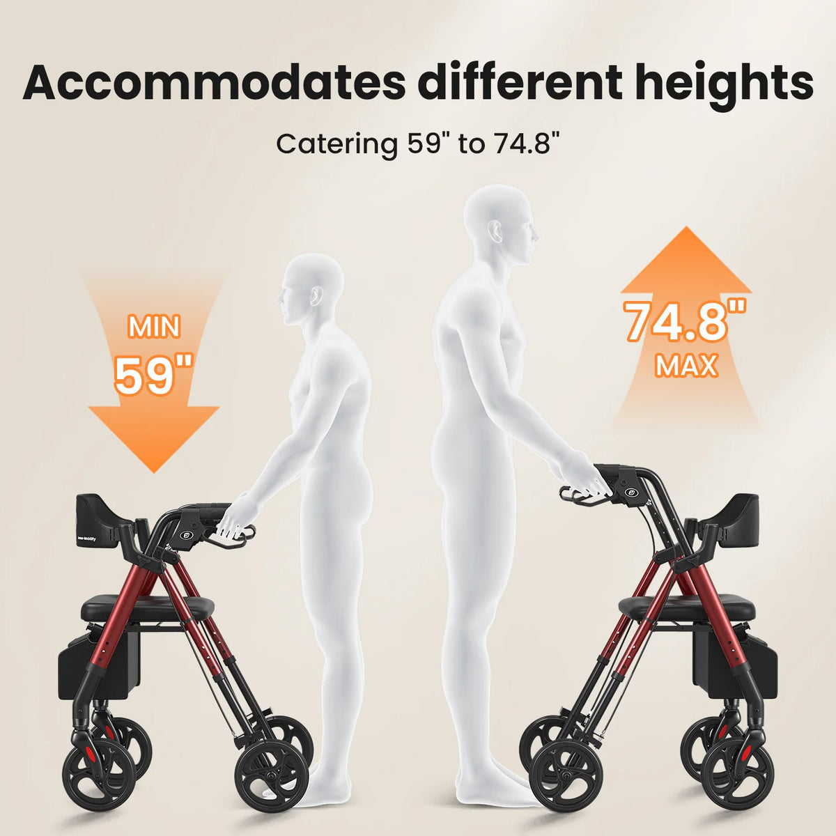 Rollator Walkers For Seniors, Foldable Walker With Seat,. Durable Aluminum, 8" Big Wheels For All
