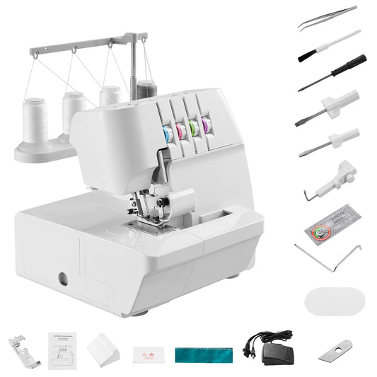 Serger Overlock Sewing Machine 1250 Stitches Per Minute 2-3-4 Thread Capability 0.7-2 Adjustable Differential Feed