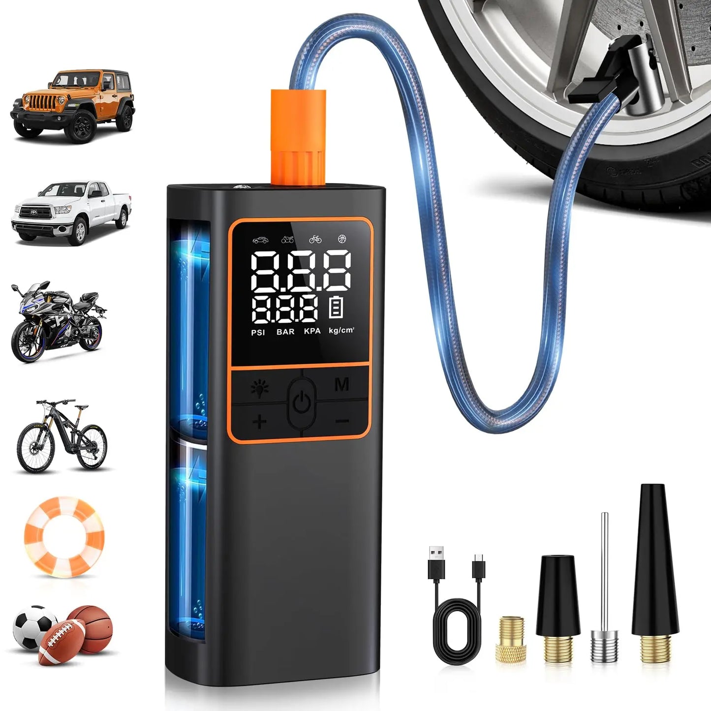 Tire Inflator Portable Air Compressor- 150PSI & 20000mAh Cordless Air Pump with Digital Tire Pressure Gauge,.