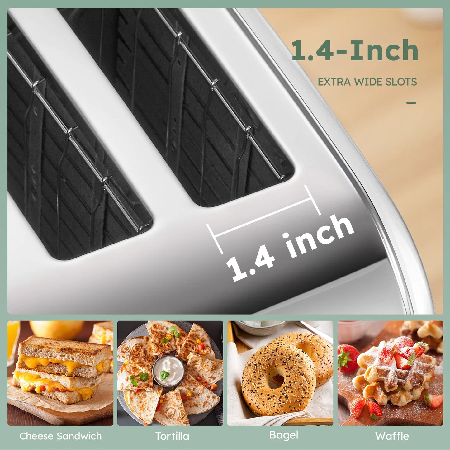 4 Slice Stainless Steel Toaster, Extra Wide Deep Slots for Thick Bread & Bagel, High Lift Lever Design, 7 Browning Shades with Warm Rack, Removable Crumb Tray, Silver