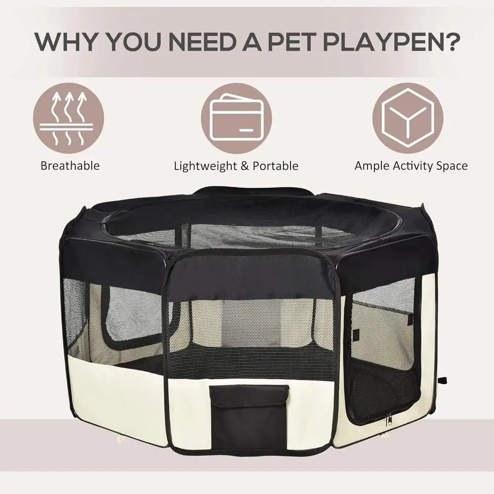 47.25 inch Sot Pet Playpen, folding Puppy Kennel, Dog Tent, Cat Exercise Crate, w/Bag, Beige