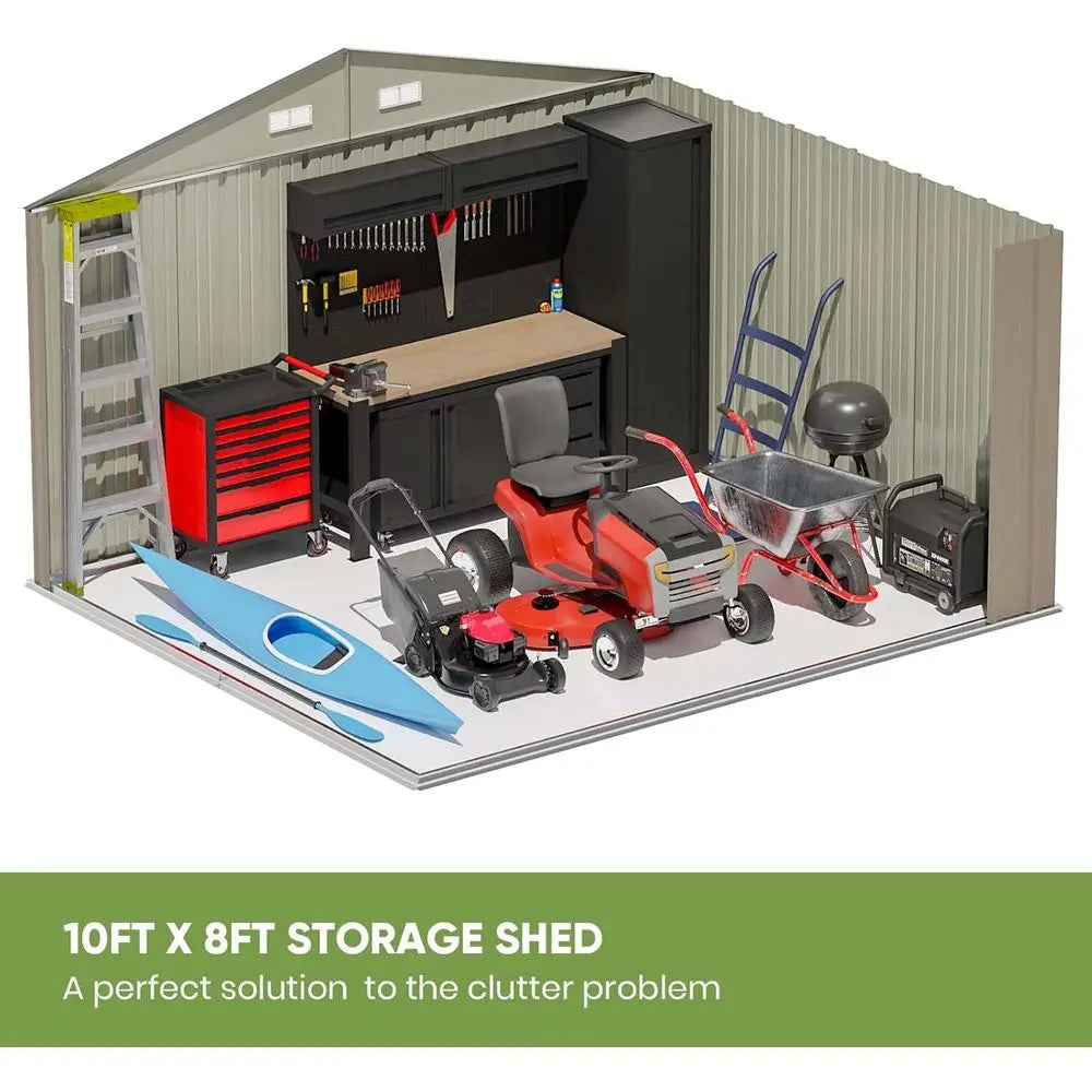 10x8ft Outdoor Storage Shed - Large Metal with Sloping Roof and Double Lockable Doors,
