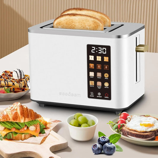 Toaster 2 Slice, Touch Control Screen, Smart Stainless Toaster, 6 Shade Setting, 6 Bread Selection, Countdown, Removable Crumb Tray, .