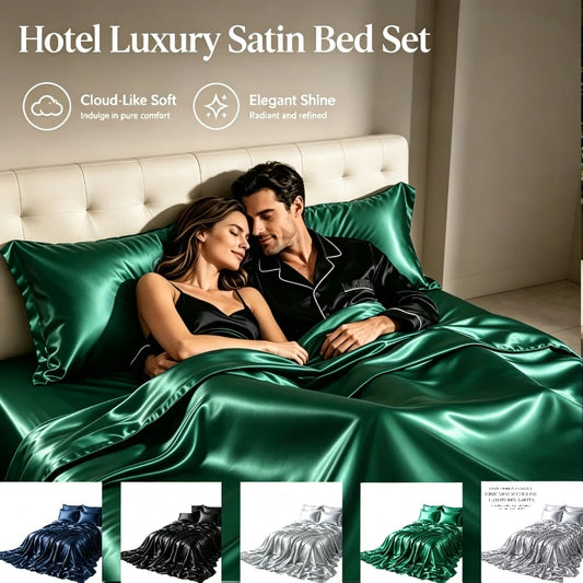 Double-sided Satin Quilt Cover Silk Satin Bed Sheet Bed Cover Bedding Set Satin Bed Sheet Set (4-piece Set) .