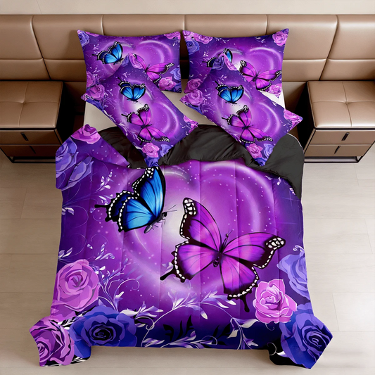 2/3pcs Pink Blue Purple Ombre Glitter Print Bed Comforter Sets (Twin, Full, Queen, King Sizes), .