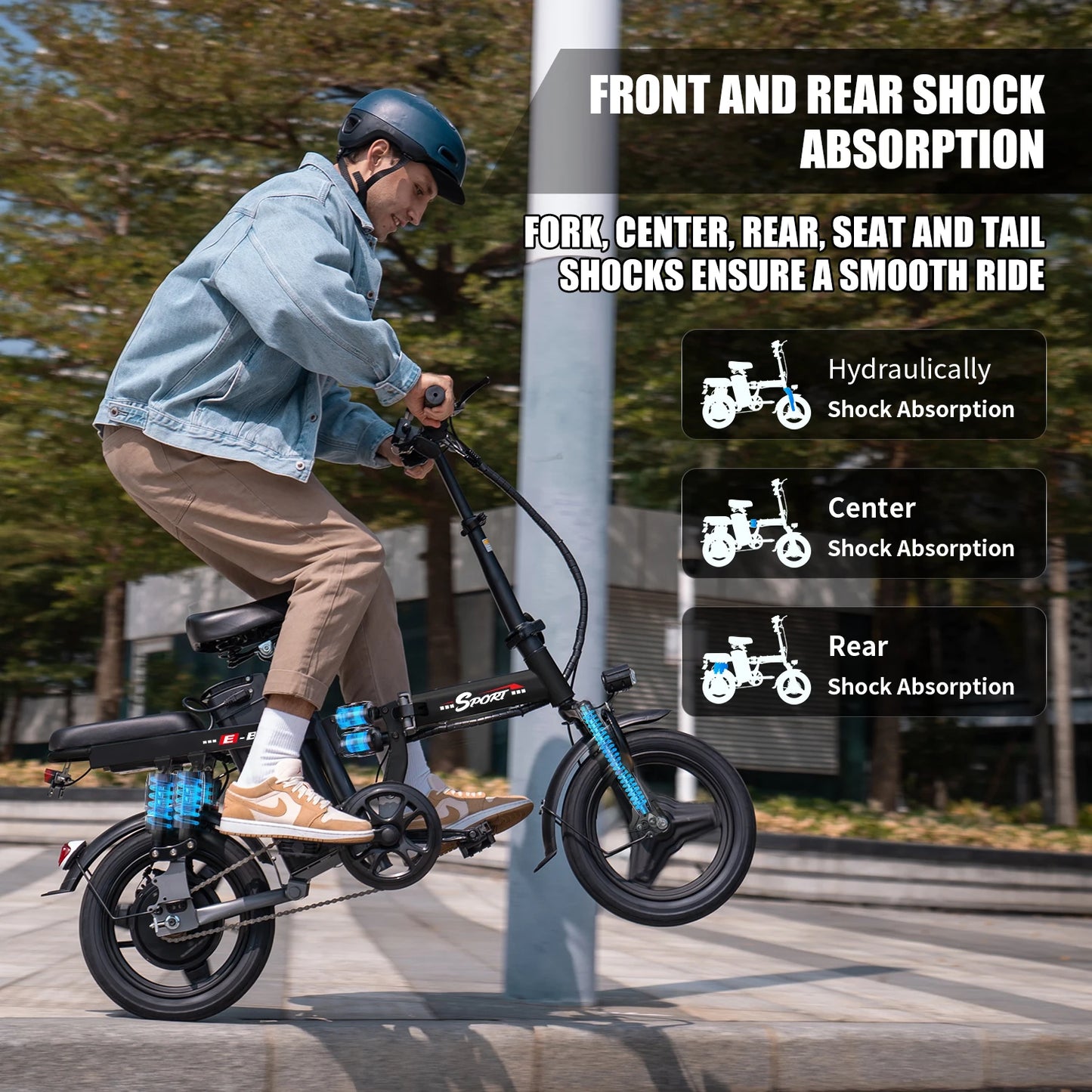 500W adult folding electric bicycle, all-carbon steel frame, full suspension, 25MPH, 30Mlies, 48V15Ah,
