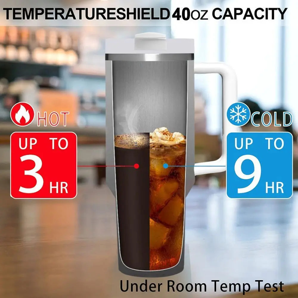 40oz Insulated Tumbler with Handle and Straw, . Double Wall Leakproof.  for Hot & Cold Drinks,.