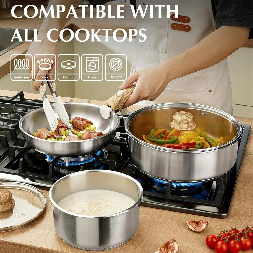 . 11-Piece Stainless Steel Cookware Set 18/10 Stainless Steel Pots and Pans With Detachable Handle .