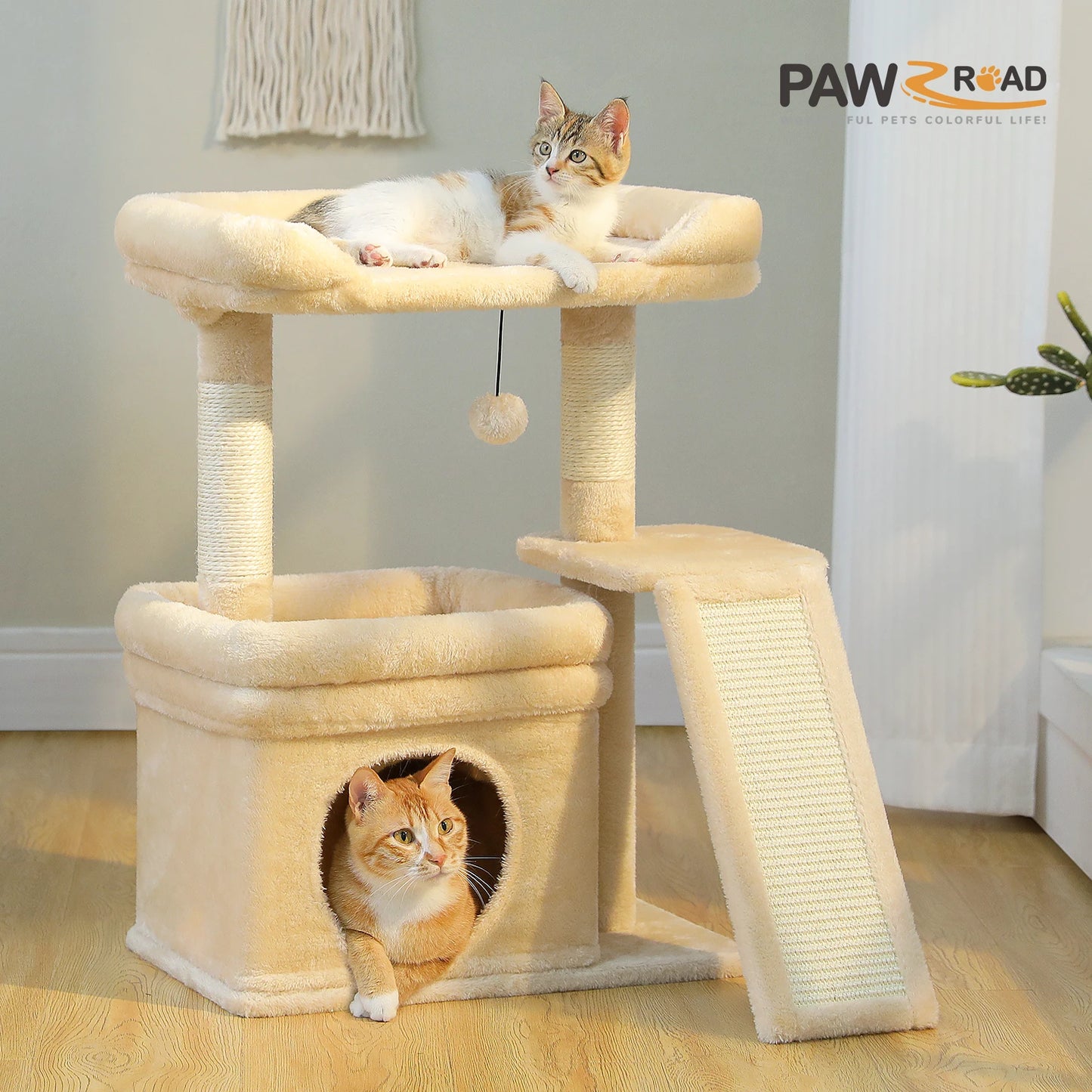 Small Cat Tree for Indoor Cat Tower with Sisal Scratching Post and Pad Wide Top Perch.