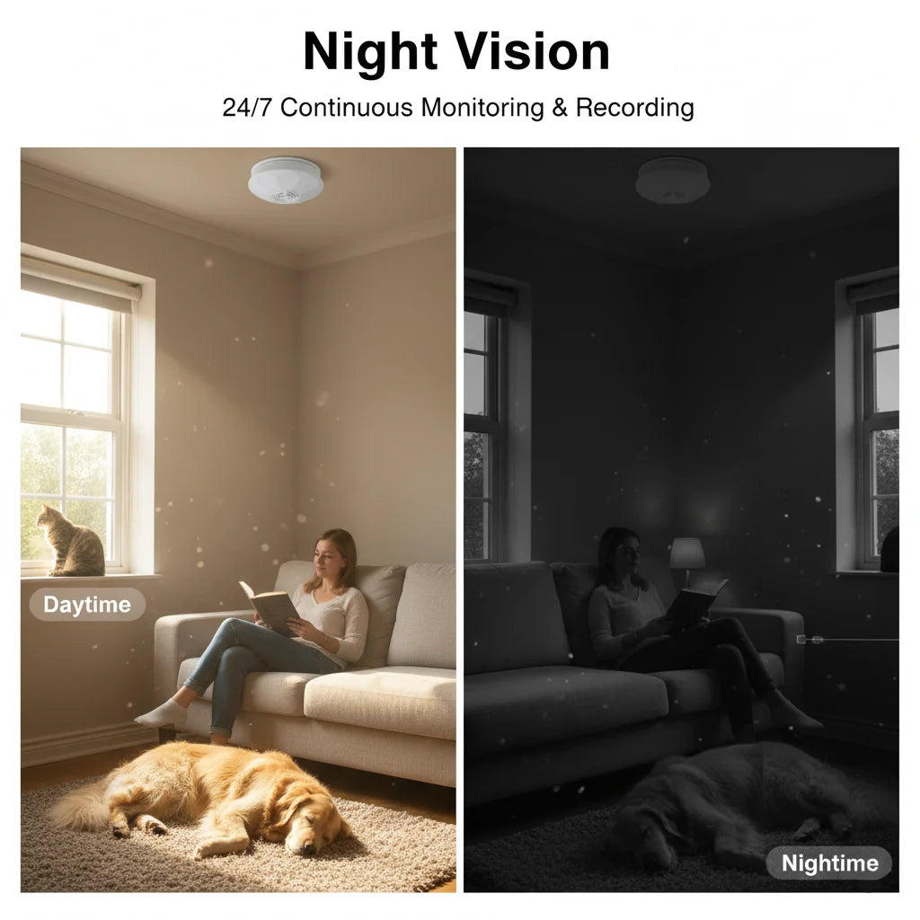 Mini Security Camera 1080P HD, WiFi Remote View, Motion Detection & Recording, Ceiling-Mounted