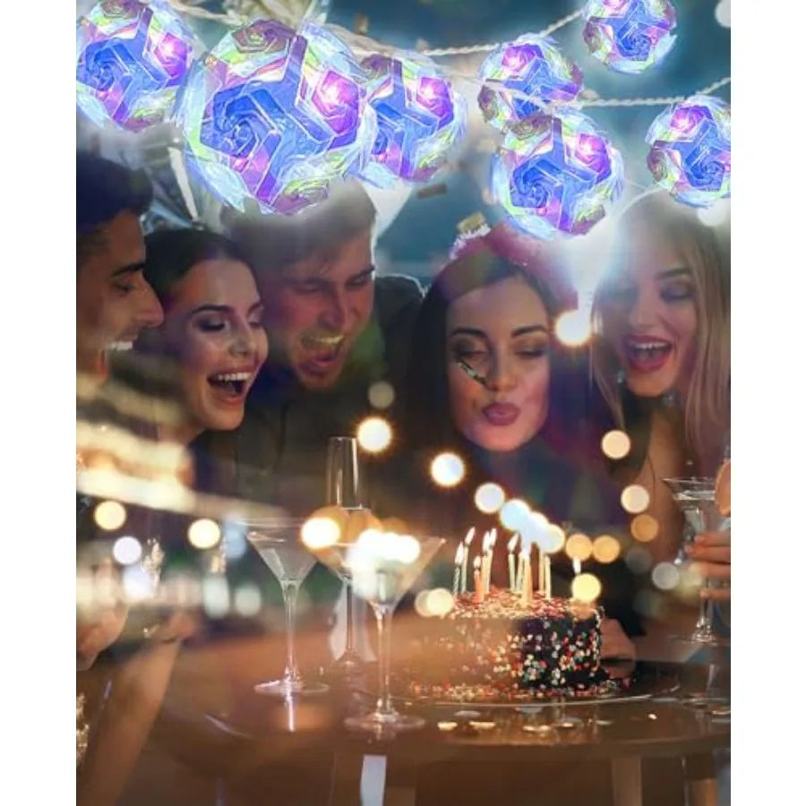 50 LED Holographic Iridescent String Lights, 16.4Ft Enchanting Disco Ball String Lights USB and Battery Powered Fairy Lights .