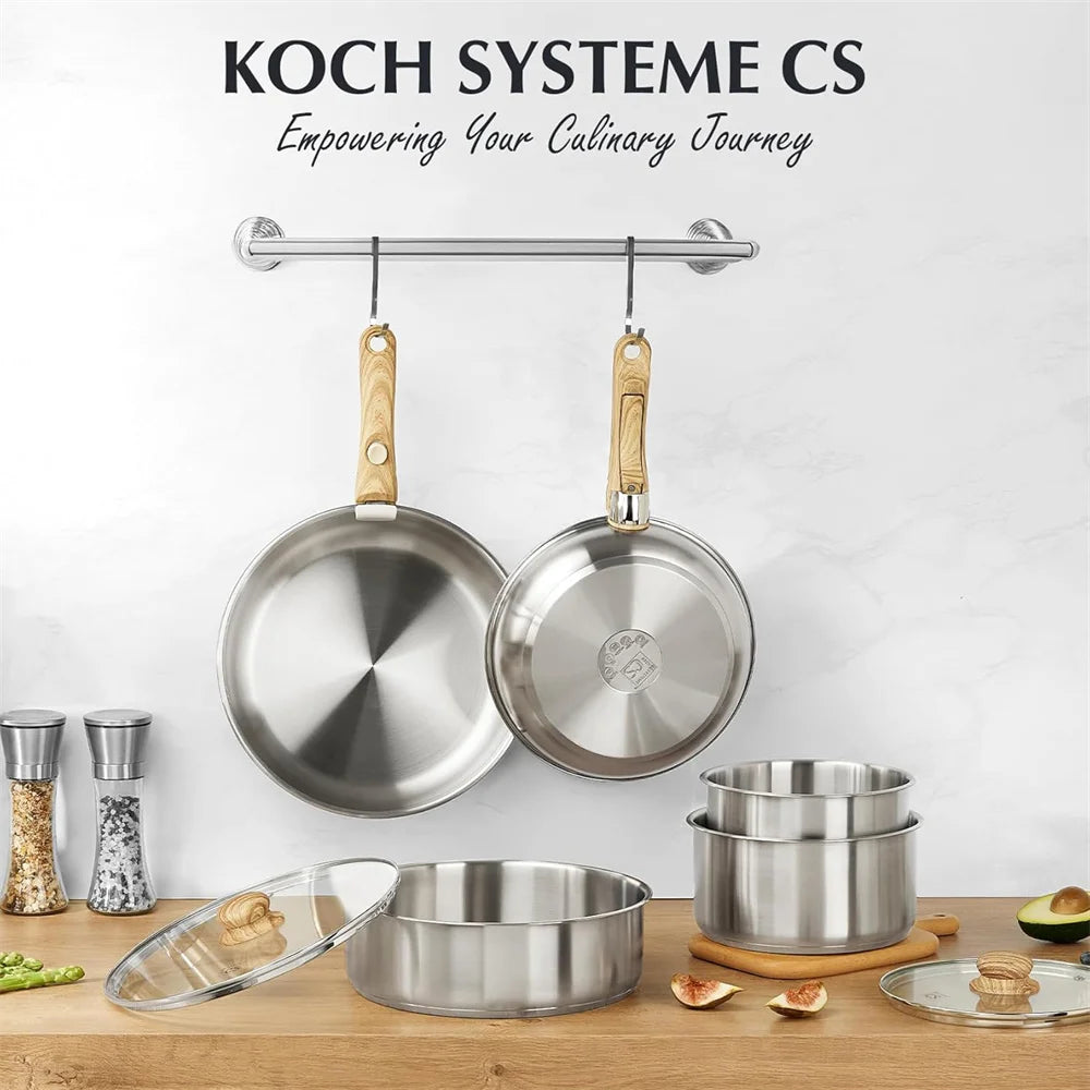 . 11-Piece Stainless Steel Cookware Set 18/10 Stainless Steel Pots and Pans With Detachable Handle .