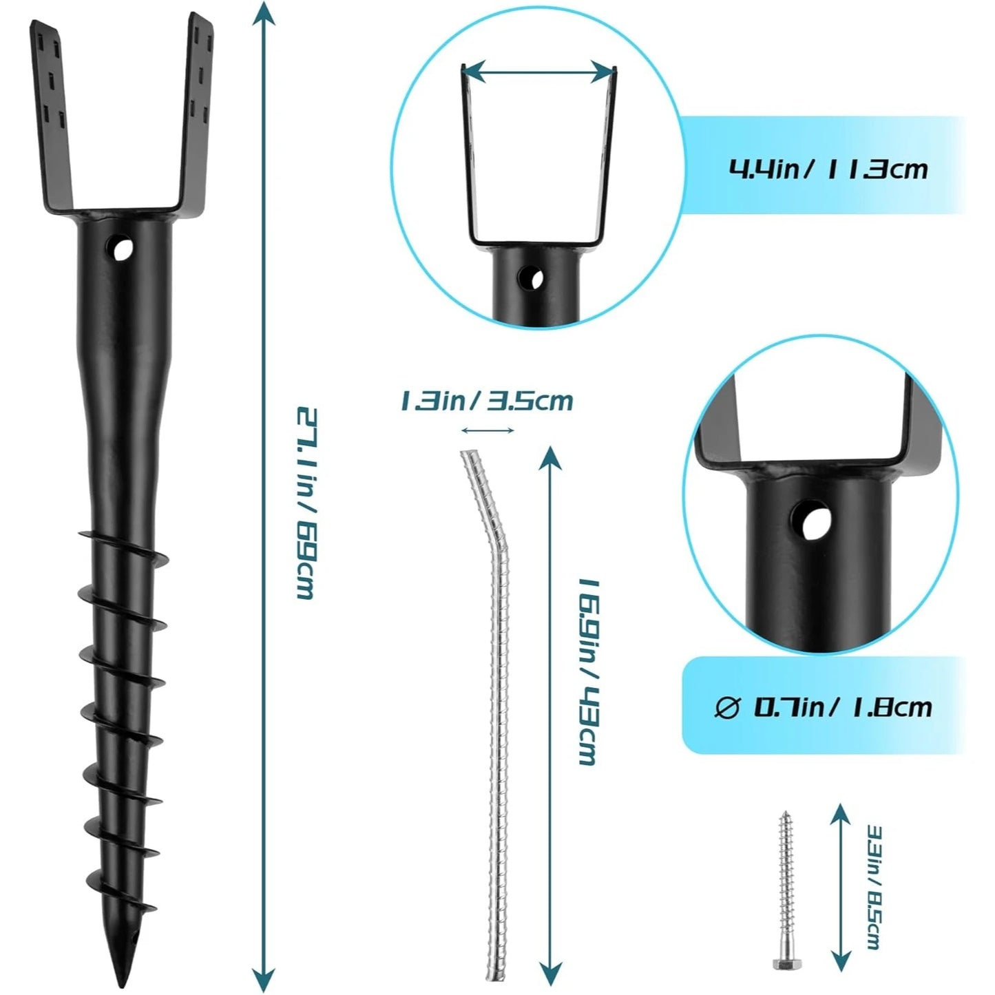 1/2/4 Pack No Dig Ground Screw Anchor - Black U Shaped Post Stake .